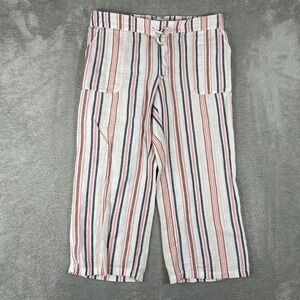 Liz Claiborne Pants Womens Medium White Striped Linen Blend Wide Leg Drawstring